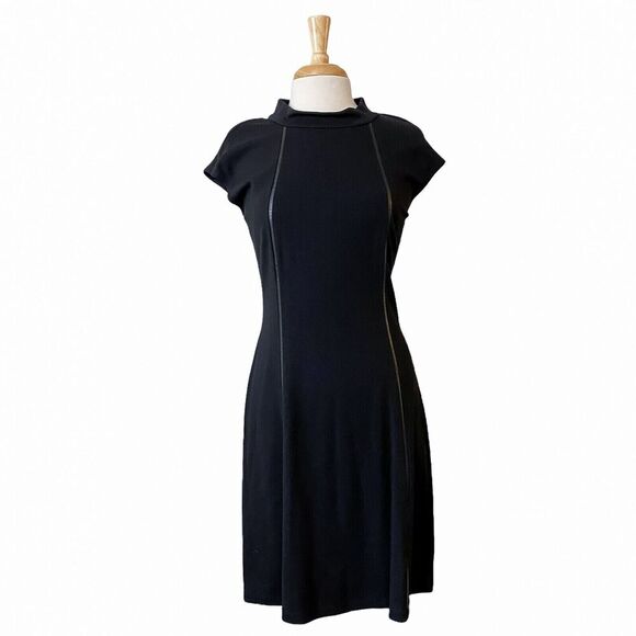 Lafayette 148 New York Dresses & Skirts - Lafayette 148 New York Leather Trim Sheath Dress Size 2 Women's Black Mockneck